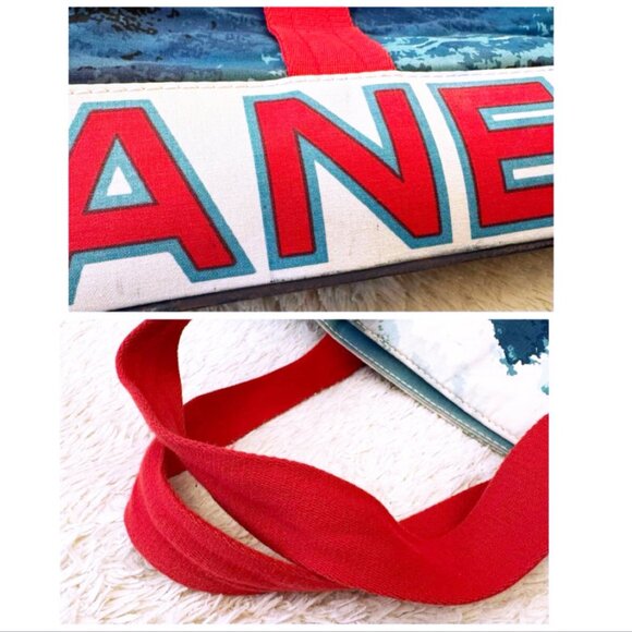 RARE Authentic CHANEL Surf Line Tote Bag High Summer Large Canvas Shoulder Bag - Picture 8 of 10